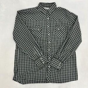 Wrangler Wrancher Mens‎ Size XLT Button Up Western Shirt Green Plaid Pearl Snap